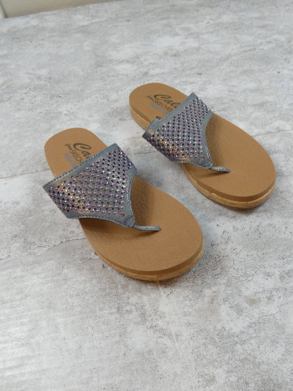 Skechers Sandal Grey Purple Bling Summer Low Cali Yoga Foam Thong Post Workout